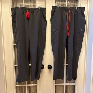 2 Pairs of Figs Technical Collection 3XL Grey Scrub Pants EUC Red Accents